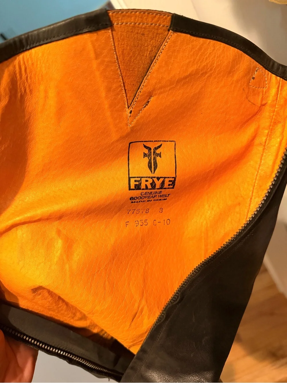 Frye Black Leather Boot with Orange Interior